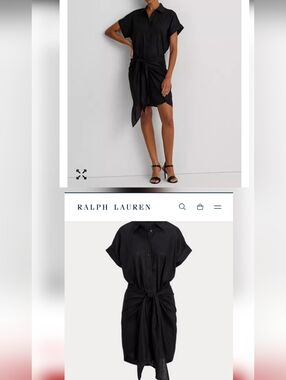 Ralph Lauren 100% Linen Black Short-Sleeve Tie-Waist Shirt Dress Size 16 / XL